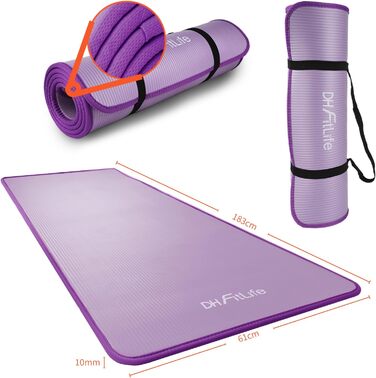 DH FitLife Фітнес-мат Yoga, 183×61×1 см, нековзкий, товстий, для тренувань, йоги, фіолетовий