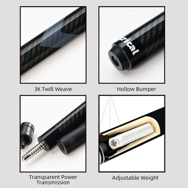 CRICAL Більярдний кий з карбону, 147 см, професійний, з'єднання 3/8 x 8, наконечник 12.5 мм, CL-01 Set