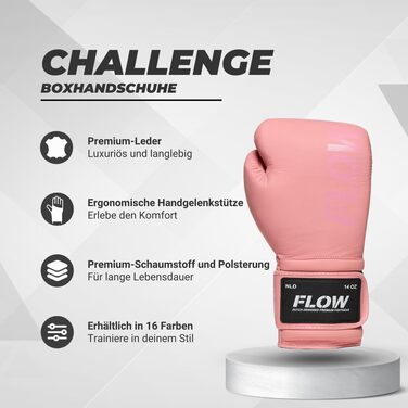 Боксерські рукавички Flow Challenge з натуральної шкіри для спарингу та тренувань (Муай Тай, кікбоксинг, ММА, бойові мистецтва), чоловічі та жіночі, рожеві, 10 oz