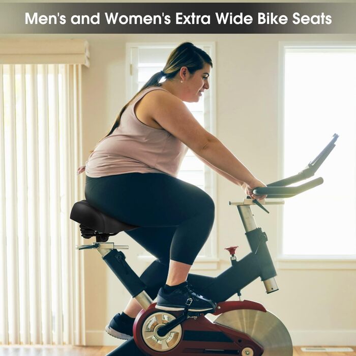 Широке велосипедне сідло для жінок та чоловіків: комфортне, водонепроникне, з пам'яті піною. Підходить для міських, шосейних, гірських велосипедів та велотренажерів (Чорний/Чорний)