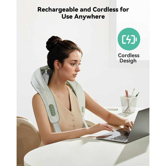 Масажер для шиї Snailax 4D з підігрівом та Shiatsu, електричний масажер для шиї, плечей та спини, зелений