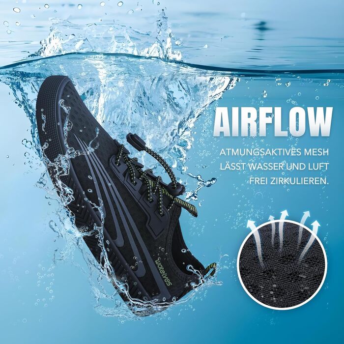 Водні шльопанці WateLves для чоловіків та жінок. Шкарпетки для плавання, аквашузи, шкарпетки для серфінгу, швидко сохнуть, кольору місячного зеленого (чорний, 40 EU)