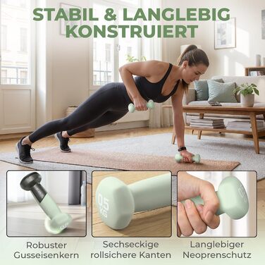 Набір гантелей HQ Germany® 0.5 кг (2 шт) для фітнесу та Pilates, пастельні кольори, Misty Mint - ідеально для дому