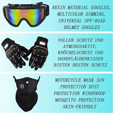 Мотошолом Racing Motocross з окулярами та рукавичками (4 шт.) - комплект для катання на мотоциклі, dirt bike, off-road, для дорослих та дітей, червоні лінії, L (56-57 см)