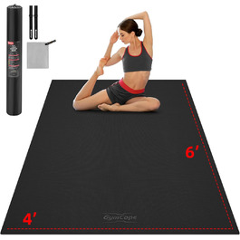 Фітнес-мат GymCope XXL, нековзкий, 183x122 см, 8 мм, PVC, чорний – килимок для йоги, пілатесу та гімнастики, зносостійкий, для спорту вдома та в залі