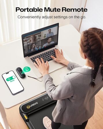 Біговий тренажер UREVO 2 в 1 з SmartCoach App, Walking pad з подвійною амортизацією, біговий доріжка з пультом керування та LED-дисплеєм, чорний та світло-жовтий, з APP