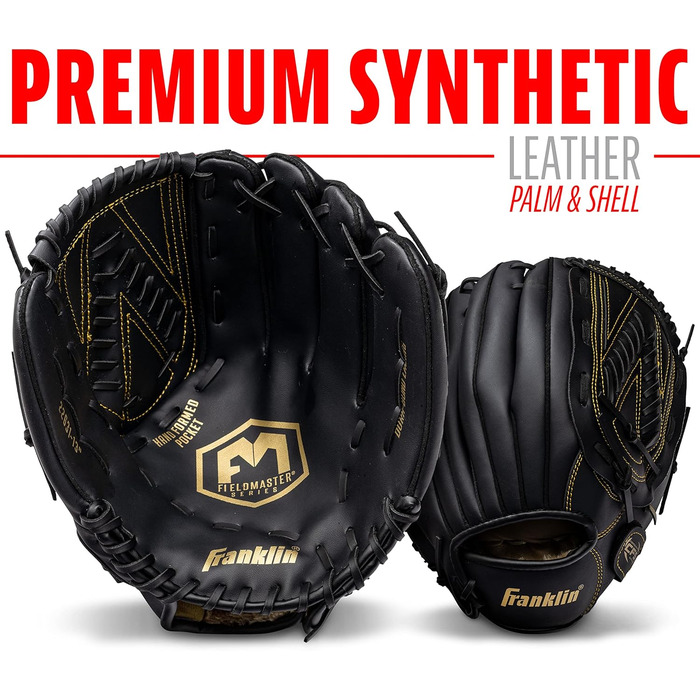 Рукавиця для бейсболу та софтболу Franklin Sports Field Master (Права рука, 33 см, Чорно-золота)