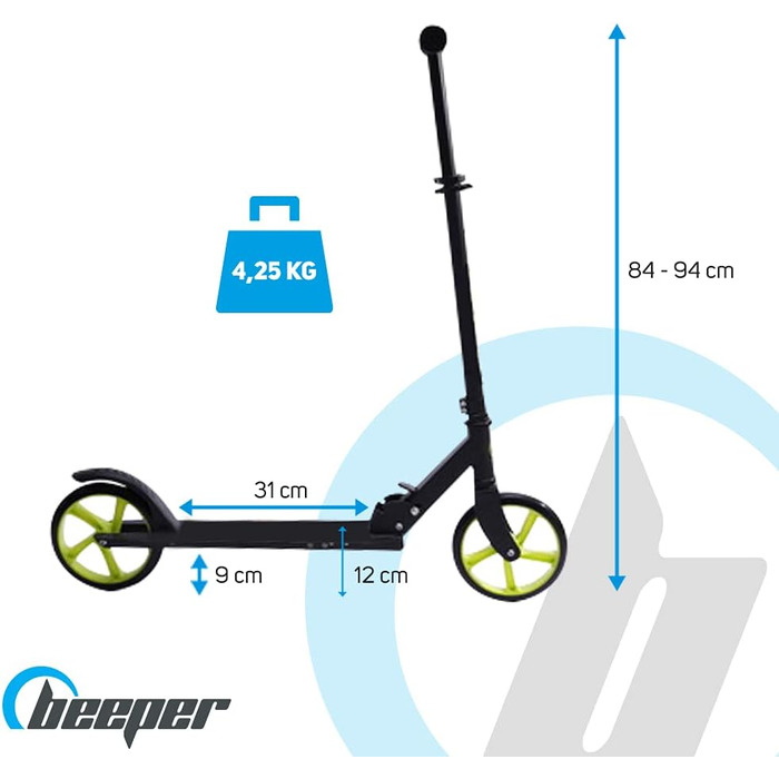 Механічний самокат BEEPER FW20 Nextgen для дітей і підлітків 6-15 років, складаний, синій, 87 x (84-94) x 32 см