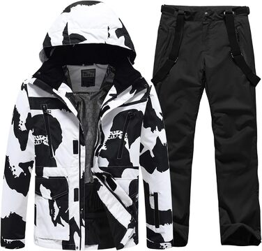 Комплект зимового костюма HOTIAN для чоловіків: куртка та штани для катання на лижах, сноуборді та туризму. Теплий, ізольований костюм для сноубордингу та катання на лижах. Розмір M, колір чорний.