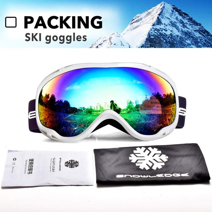 Гірськолижна маска Snowledge для жінок і чоловіків, подвійна лінза, OTG, UV400, антифог, вітрозахисна, сумісна з шоломом, для сноуборду, лиж, мотоцикла, велосипеда, катання, біло-синьо-зелена (VLT 4.6%) HB-167