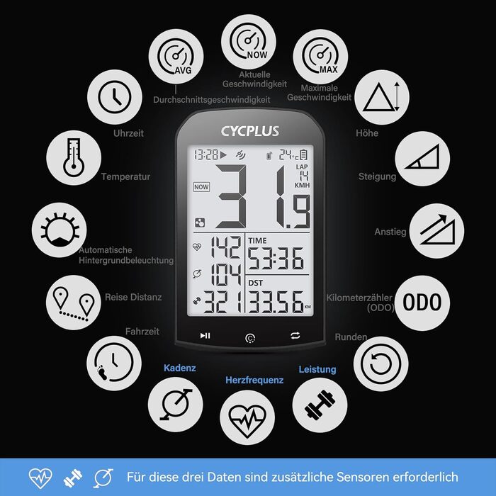 Велокомп'ютер CYCPLUS GPS бездротовий, водонепроникний з ANT+ Bluetooth, LCD 2.9