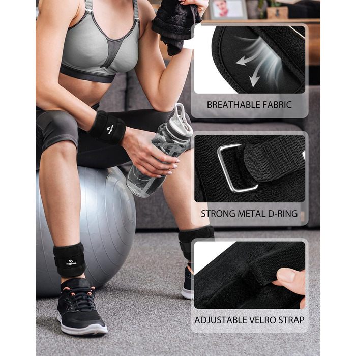 Ваги для ніг та рук Fragraim (2 шт.): 0.5 кг, 1 кг, 1.5 кг, 2 кг, 2.5 кг, 3 кг, 5 кг - для фітнесу, бігу, гімнастики, залізні