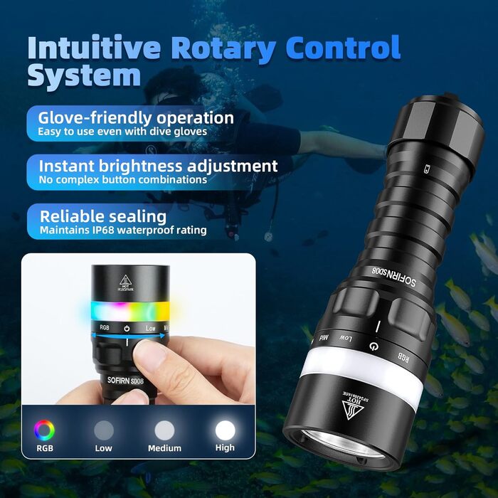 Sofirn SD08 водонепроникний ліхтар-фара, 3200 лм, IPX8, для підводного плавання, 100 метрів, з сигнальним кільцем