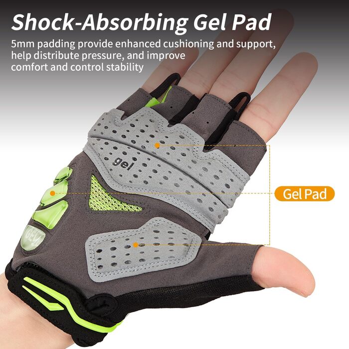 Велосипедні рукавички OuKe для чоловіків та жінок з гелевою підкладкою, дихаючі літні рукавички напівпальці для гірського велосипеда, шосе, фітнесу та активного відпочинку (зелені, S)