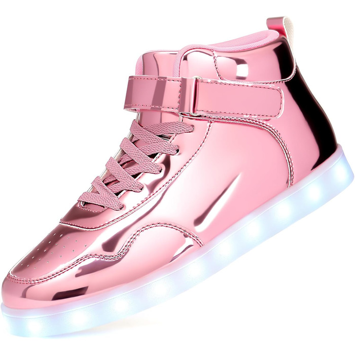 APTESOL Кросівки LED з підсвічуванням High-Top, USB-зарядка, рожеві для жінок та чоловіків (44 EU)