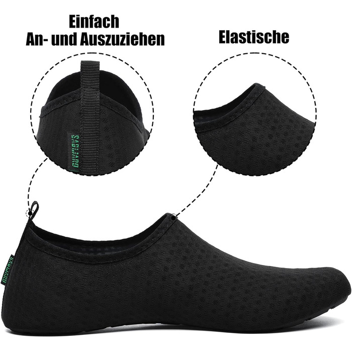 Чоботи для плавання Saguaro: чоловічі та жіночі, швидковисихаючі, для пляжу, серфінгу, з неопрену, розмір EU 36-47 (Чорний, 40/41 EU)