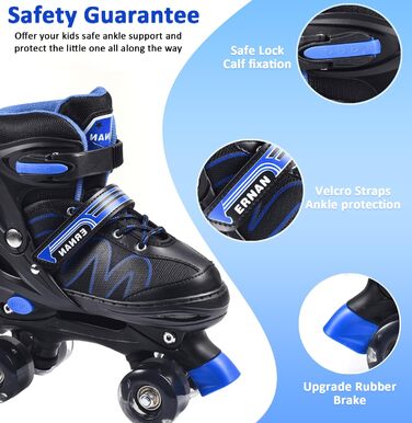 Дитячі ролики ERNAN з регулюванням, світлодіодні, для дівчаток та хлопчиків, підходять для початківців, 4 розміри.