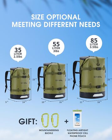 Водонепроникний рюкзак IDRYBAG 55L для подорожей, каякінгу, плавання та paddle-boarding, зелений
