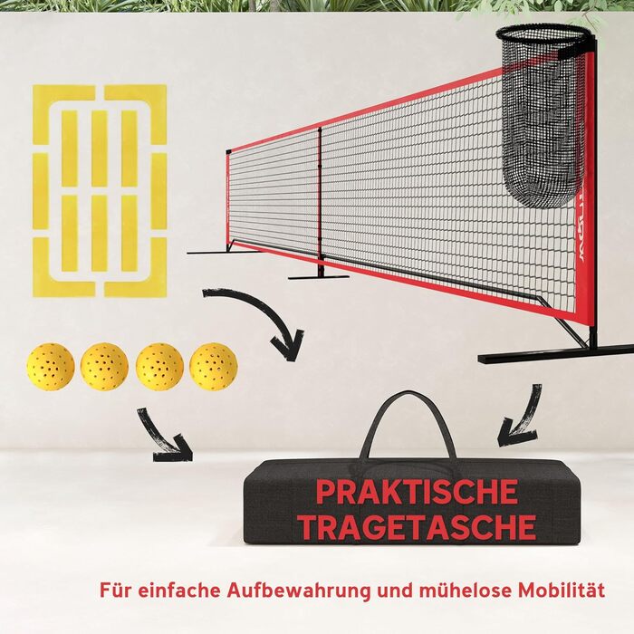 Набір для піклболу SPORTNOW: портативне поле з сіткою, збирач м'ячів, 4 м'ячі, маркер для поля та сумка для перенесення. Підходить для вулиці.