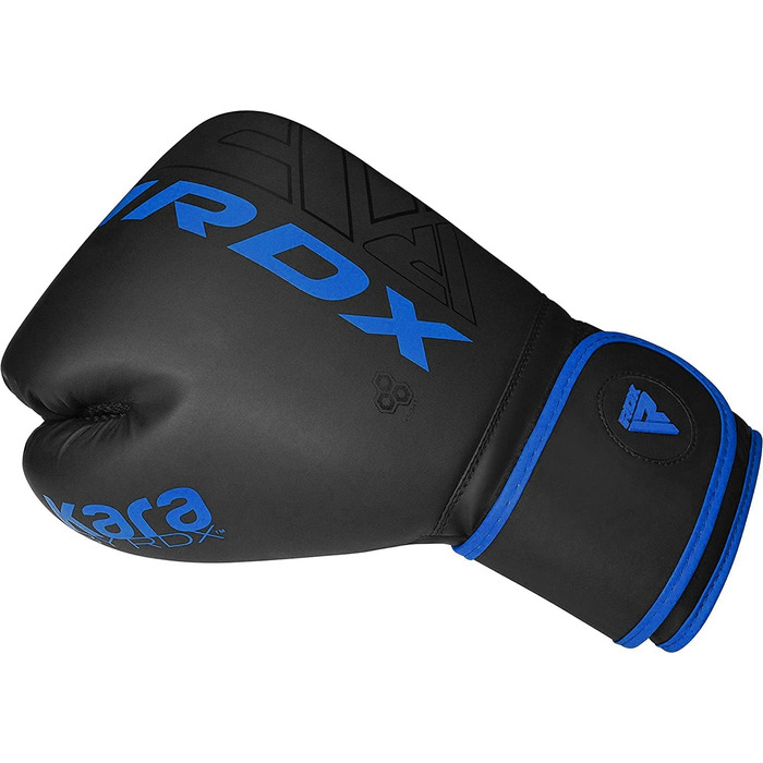 Дитячі боксерські рукавички RDX KARA, шкіра Maya Hide, для муай-тай, кікбоксингу, MMA, спарингів і тренувань, 6oz, чорні/сині