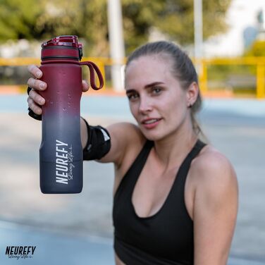 Пляшка для води NEUREFY 1 л із тритану, червона і синя, не протікає, зручна, BPA Free, зі шкалою та ситечком – спортивна пляшка для фітнесу, тренажерного залу, офісу, навчання, школи, для активного відпочинку