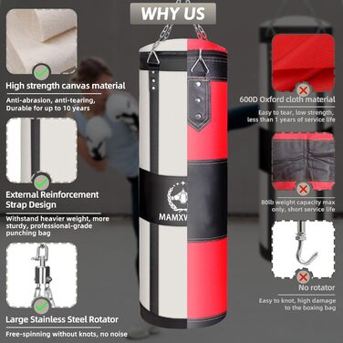 Боксерський мішок Canvas Boxsack для дорослих, 120 см, невикористаний, міцний, вантажопідйомність до 80 кг, білий