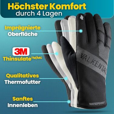 Водонепроникні велосипедні рукавички Valkental® GloRider з ізоляцією 3M | З підкладкою та зчепленням | Зимові та перехідні рукавички [Чоловічі та жіночі] з функцією сенсорного екрану - Чорний XL (до -4°C, 4-шарові)
