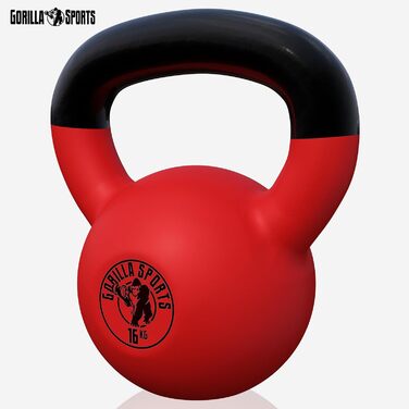 Кетлбелл GORILLA SPORTS 16 кг – гиря з чавуну у вініловому покритті для фітнесу, тренажерного залу та силових тренувань