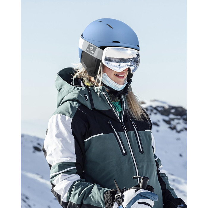 Шолом для сноуборду та лиж чоловічий/підлітковий, регульований розмір, флусові навушники, вентиляційна система, сумісний з маскою (Sky Blue, M)