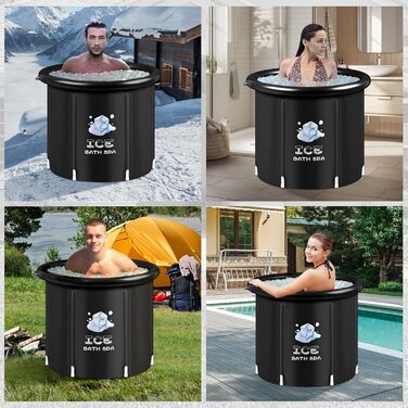 Складана крижанa ванна Alupssuc з кришкою, 80 см, 320 л, ізольована переносна для кріотерапії та спорту, для дому та вулиці, чорна