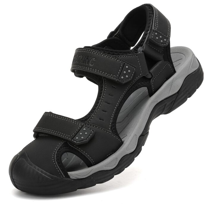 Чоловічі сандалі AX BOXING для трекінгу та спорту, літні, на липучці, дихаючі, чорні, розмір 43 EU