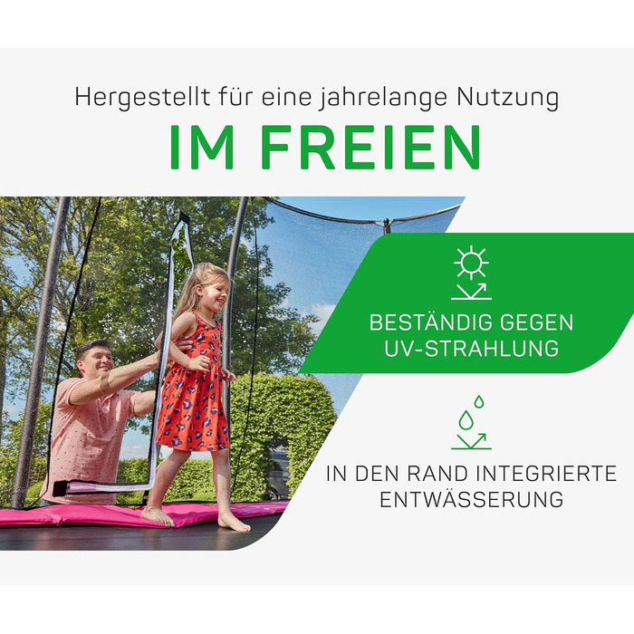 Круглий вуличний батут Salta Comfort Edition ⌀213/305/366см - комплект з захисним покриттям, сіткою та пружинами (TÜV geprüft, чорний/зелений/рожевий)