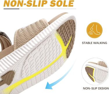 Жіночі трекінгові сандалії KuaiLu: зручні ортопедичні сандалії для піших прогулянок та спорту, літні сандалії з відкритим носком, регульовані на липучках, 41 EU, бежевий