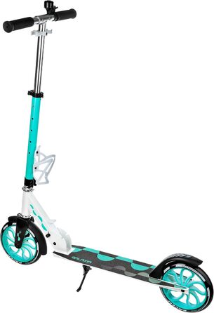 Самокат Raven Galaxia White/Mint для дорослих та дітей, складаний, 200 мм, без ручного гальма, з дзвінком і тримачем для пляшки