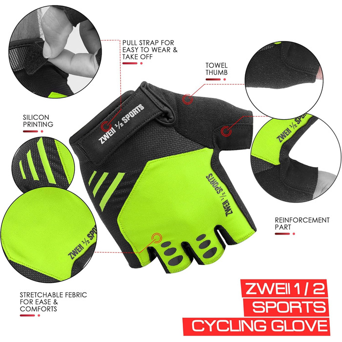 Велосипедні рукавички для чоловіків та жінок, напівпальцеві, дихаючі, літні, для їзди, фітнесу, з гелевою підкладкою, антиковзаючі, для MTB, тренувань, зелені, M