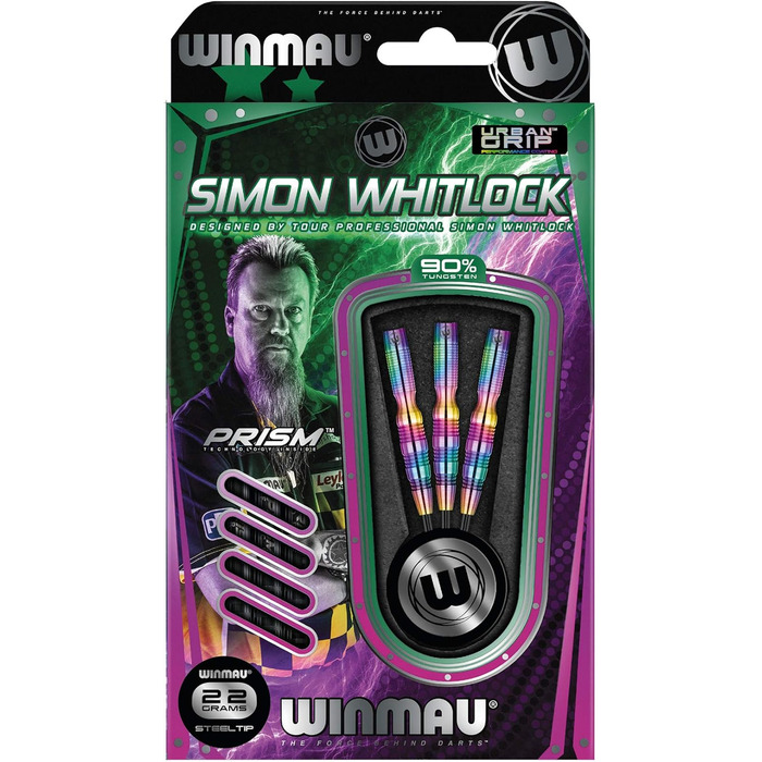 Дротики WINMAU Champions Simon Whitlock 3 22г, професійні, вольфрамові, сталевий наконечник, з оперенням та шафтами