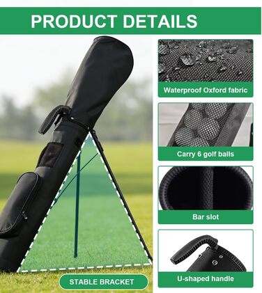 Сумка для гольфу на штативі, чорна. З регульованими ременями, двома кишенями. Легка, для чоловіків та жінок, для тренувань, коротких полів та курсів.