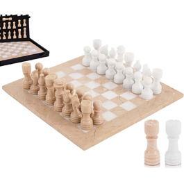 Шаховий набір з мармуру для дорослих, ручної роботи, 32 фігури, 2 додаткові королеви, коробка для зберігання, розкішна подорожна гра, елегантний подарунок для дому (Кораловий & Темно-коричневий) (Верона & Білий)