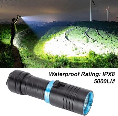 Ліхтар під водою ViaGasaFamido 5000 Lm, IPX8, 100 м, регулювання яскравості, для дайвінгу, риболовлі, полювання, рятування, кемпінгу, водонепроникний, з алюмінієвого сплаву