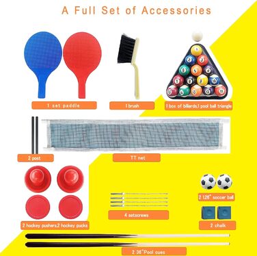 Складаний ігровий стіл 4 в 1: більярд, кікер, хокей на повітрі, тенісний стіл