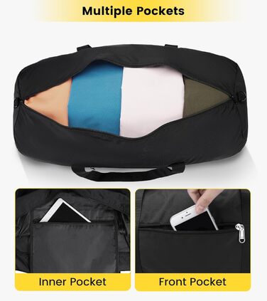 Спортивна сумка для подорожей Vorspack 28 дюймів, водонепроникна дорожня сумка-вікенд з внутрішньою кишенею для чоловіків та жінок, чорна