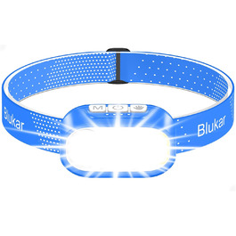 Кепка-ліхтарик Blukar LED з 2 режимами кольору, перезарядна, 2000L, регульована яскравість, червоне світло, датчик, 12 режимів, водонепроникна, 30+ годин роботи для надзвичайних ситуацій/кемпінгу/бігу (Королівський блакитний)