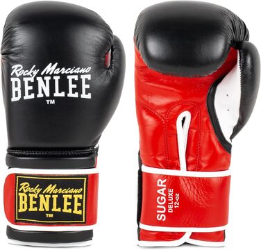 Боксерські рукавички BENLEE Sugar Deluxe 14 унцій, шкіряні, чорні/червоні