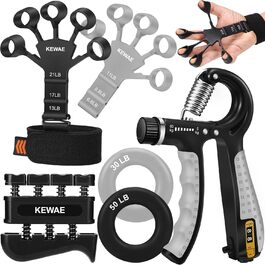 Набір для тренування сили хвату (6 шт.) з тренажером для пальців, зміцнювачем хвату та кільцем для тренування передпліччя. Для розвитку м'язів та відновлення після травм. Чорний, сірий