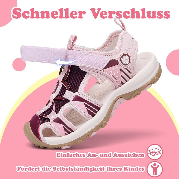 Сандалі Mishansha закриті для дівчаток, літні трекінгові, дитячі, дихаючі, розмір 25 EU, рожеві