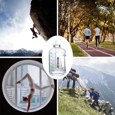 Пляшка для води Acxilexy 3.5 л з трубочкою, BPA-free, спортивна, з часовими мітками, герметична, пластикова, для фітнесу, офісу, дому, біла