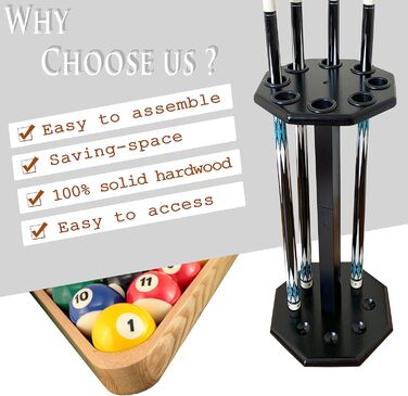 Стійка для більярдних київ GACCO BILLIARDS на 8 київ, аксесуар для більярдного столу, дерев'яний підсвічник, чорний колір