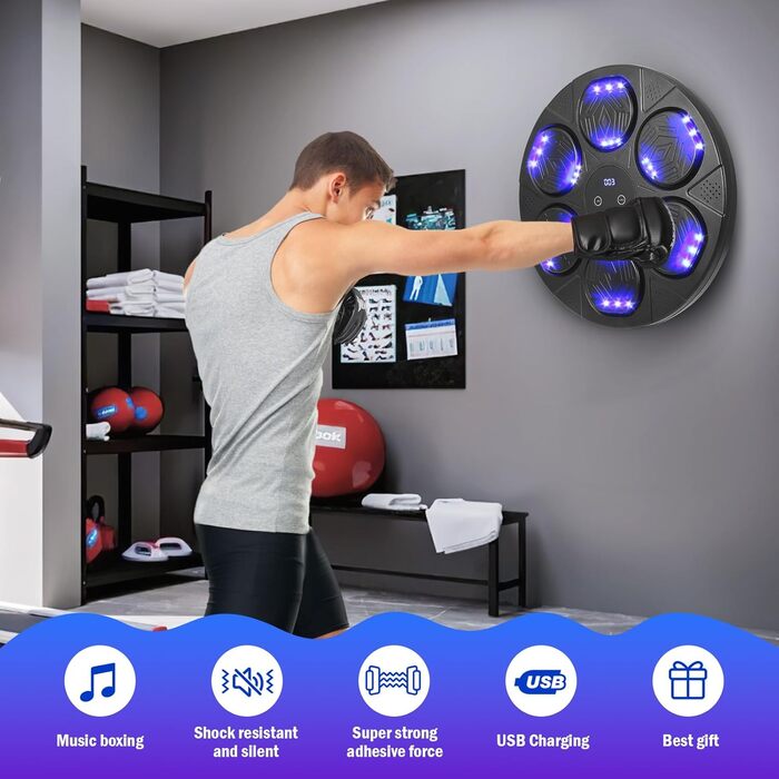 Музичний бокс-автомат настінний з LED, 9 режимами швидкості, Bluetooth, тренажер для боксу для дітей і дорослих, домашній фітнес