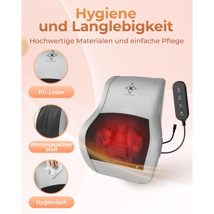 Масажер Shiatsu MASSAGEWERK для спини та шиї, електричний з підігрівом, ергономічний, для зняття м'язового болю та напруги, сірий