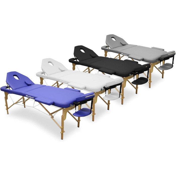 WELLCORE масажний стіл з дерева, складаний, з регульованою спинкою, 185x65 см, екошкіра, висота регулюється, знімний підголівник, отвір для обличчя, білий, навантаження до 225 кг